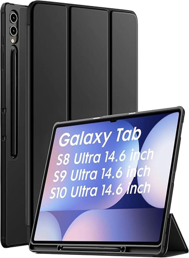 Robustrion Cover for Samsung Tab S9 Ultra Cover Case/Tab S8 Ultra Flip Stand Case Cover with S-Pen Holder for Samsung Galaxy Tab S9 / S8 Ultra Tablet Cover 14.6 inch [Supports Auto Sleep Wake] - Black